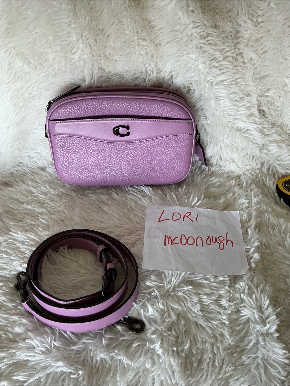 Coach Lilac Pebbled Leather Crossbody Camera Bag